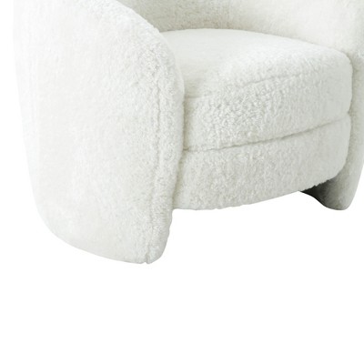 White Faux Shearling Handcrafted Accent Chair with Wood Frame