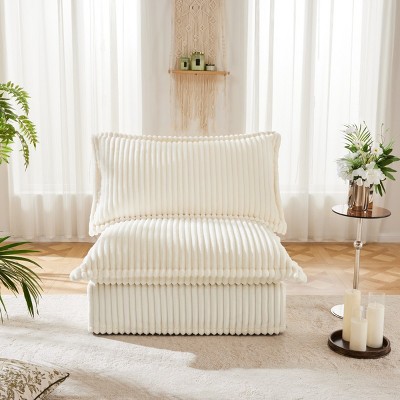 Modern Cream Corduroy Accent Chair With 1 Big Back Cushion And 2 Big Pillows,Single Couch,Slipcovered Chair,Single Sofa-Maison Boucle