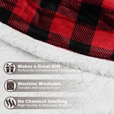 Catalonia Red Plaid Sherpa Fleece Reversible Throw Blanket, 60"x80"