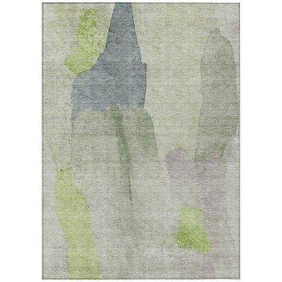 Artichoke Green And Taupe Abstract Washable Indoor Outdoor Area Rug