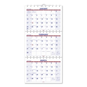 Move-A-Page Three-Month Wall Calendar, 12 x 27, White/Red/Blue Sheets, 15-Month: Dec 2025 to Feb 2027 - 1 of 4