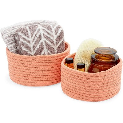 Farmlyn Creek 2-Pack Round Cotton Woven Baskets for Storage, Peach Home Organizers (2 Sizes)