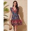Coolmee Women's Boho Floral Mini Dress Casual Print Short Sleeve V Neck Summer Dress High Waisted Swing Ruffle Summer Dress - 2 of 4