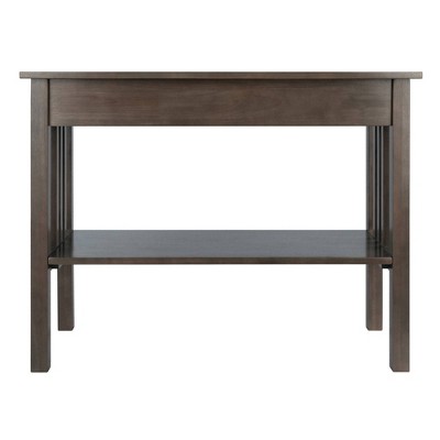 Transitional Oyster Gray Solid Wood Console Table with Storage