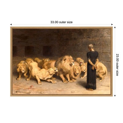 Daniel in the Lions Den Earth Tones Canvas Print with Maple Frame