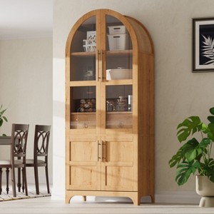 GDFStudio Shane 71" Tall Arched Kitchen Pantry Cabinet with Glass Doors, Adjustable Shelves and Hidden Drawer - 1 of 4