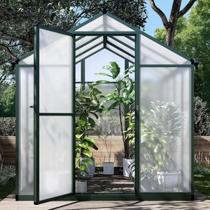 GustoWave  Walk-In Aluminum Polycarbonate Greenhouse With Roof Vent, For Outdoor Gardens, Patios, And Backyards，Green. - 1 of 4
