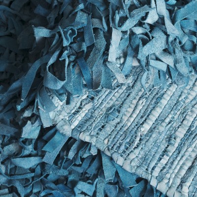 Hand-Knotted Light Blue Leather Shag Runner Rug