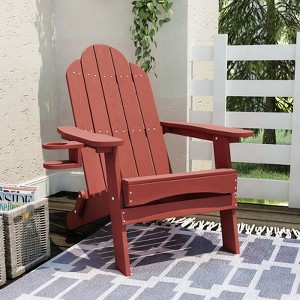 Arceso Folding Adirondack Chair,  15 Inch HDPS Fire Pit Patio Chairs Weather Resistant, Modern Plastic Outdoor Chairs with Cup Holder - 1 of 4