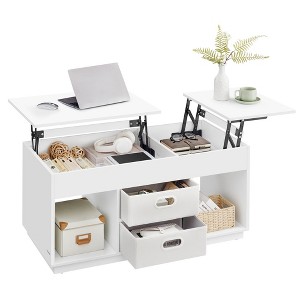 VASAGLE Coffee Table, Lift Top Coffee Table with 2 Drawers and Hidden Compartments, Center Table with Lift Tabletop, Open Compartments, Snow White - 1 of 4