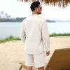 Men's 2 Pieces Cotton Linen Set Casual Long Sleeve Henley Shirts and Shorts Summer Matching Outfits - 4 of 4