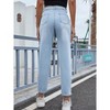 Women's High Waist Ripped Jeans Straight Leg Ankle Length Button Fasten Denim Trousers With Side Pocket - 2 of 4