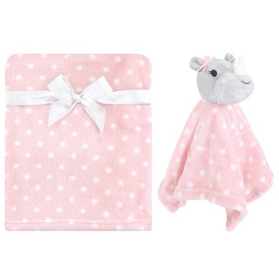 Image of Hudson Baby Infant Girl Plush Blanket with Security Blanket, Rhino, One Size
