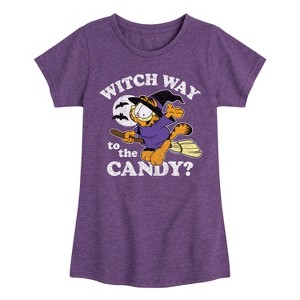 Girls' - Garfield - Witch Way To The Candy Fitted Short Sleeve Graphic T-Shirt - 1 of 4
