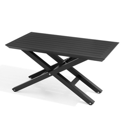 Patio Coffee Table Height Adjustable  Outdoor Coffee Side Table with Waterproof Rust-Proof Patio Table Rectangle Coffee Table Light Weight All Weather