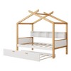 Merax Wooden House Bed with Bookshelf Storage & Pull-Out Twin Trundle - 3 of 4