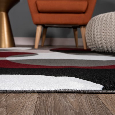 Burgundy and Gray Geometric Synthetic Rectangular Area Rug
