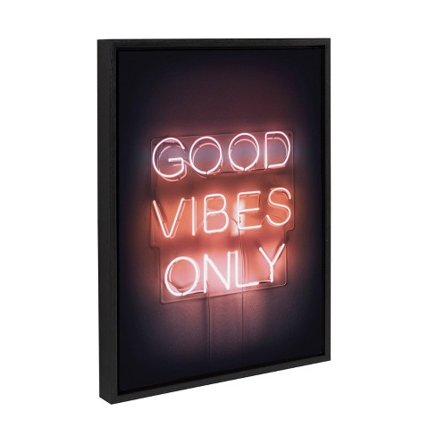 Kate & Laurel All Things Decor 18"x24" Good Vibes Only Neon Sign Framed Canvas by The Creative Bunch Studio Black - image 1 of 4