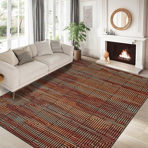 Washable Area Rug Soft Rugs for Living Room Modern Striped Non Slip Rug Geometric Checkered Foldable Print Mat - 1 of 4