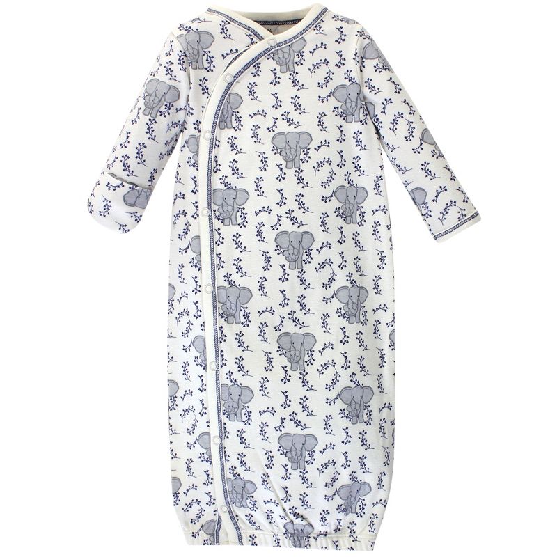 Touched by Nature Baby Organic Cotton Side-Closure Snap Long-Sleeve Gowns 3pk, Elephant, 5 of 6