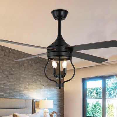 Bella Depot 52" Farmhouse Black Wood Ceiling Fan 6-Speed Reversible Blades with Remote Control and Light Kit(Bulbs not Included)