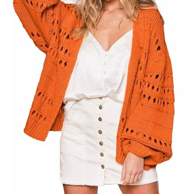 Women's Knitted Crochet Rust Sweater Cardigan - Vine & Love
