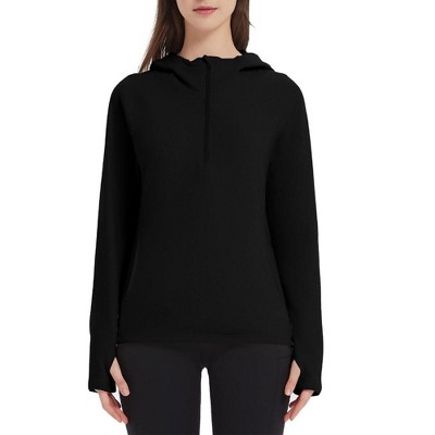 Women's Pullover Hoodie with Thumb Holes Long Sleeve Solid Zipper Tops for Women With Pocket