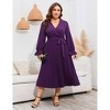 Women Plus Size Dress V Neck Ruffle Long Sleeve Long Dress Casual Summer Pleate Dress with Waistband - 2 of 4