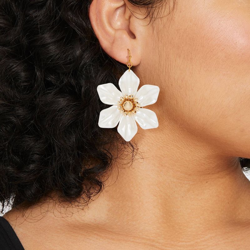 Gold White Oversized Floral Drop Earrings - A New Day&#8482; White, 3 of 5