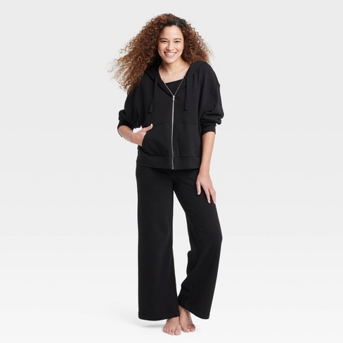 Women's Fleece Wide Leg Lounge Pajama Pants - Colsie™ Black Xl : Target