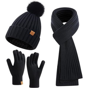 ZUPPAD Womens Long Scarf Gloves and Hat Set Cold Weather Hat Scarf Glove Set for Women Winter Beanie Hats with Pom Pom Hat and Glove Sets - 1 of 4
