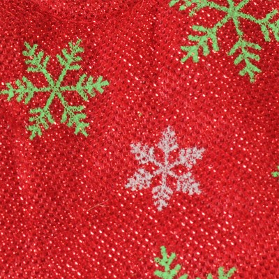 20" Red Metallic Mini Christmas Tree Skirt with Green and White Snowflakes