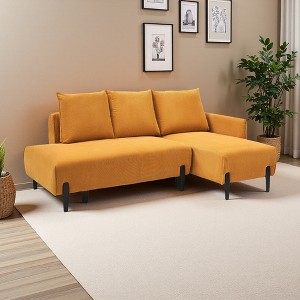 80" Corduroy Sectional Sofa with 3 Pillows, Mid-Century Modern Style - 1 of 4