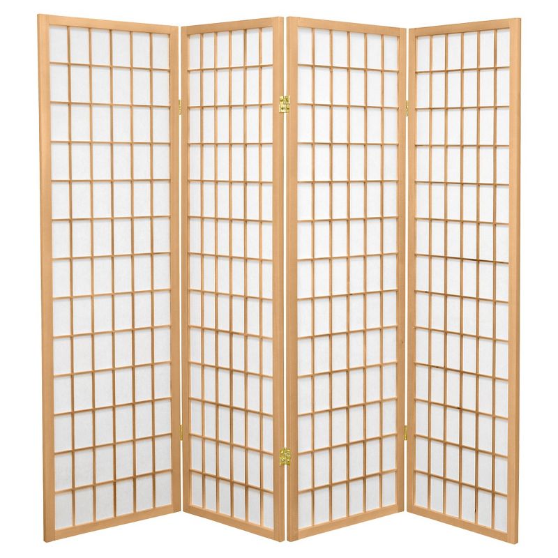 5 ft. Tall Window Pane Shoji Screen - Natural (4 Panels), 1 of 6