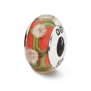 Black Bow Jewelry Red, White Floral Hand-Blown Glass & Sterling Silver Bead Charm, 13mm - 1 of 4