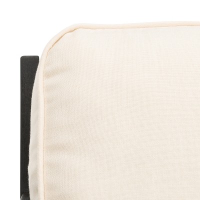 Bone White Linen and Black Oak Mid-Century Arm Chair
