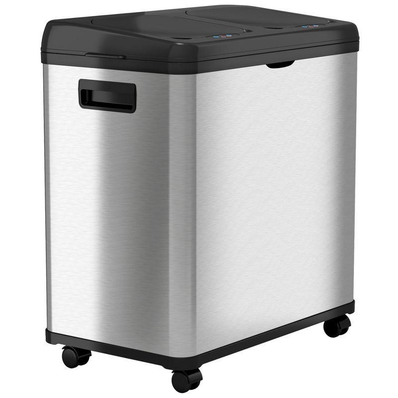 iTouchless Rolling Sensor Kitchen Trash Can & Recycle Bin with Wheels 16 Gallon Silver Stainless Steel, 1 of 7