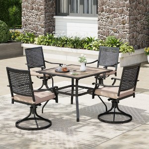 Captiva Designs 5pc Patio Wood-look Square Dining Table with Umbrella Hole & Metal Arm Chairs - 1 of 4