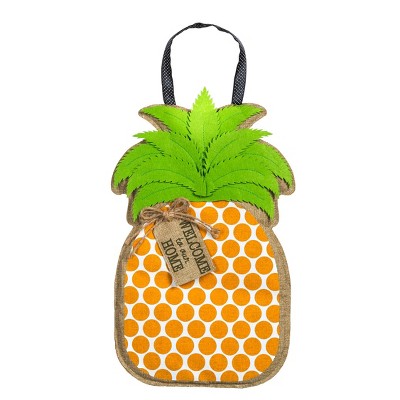 Evergreen Pineapple Greeting Burlap Door Decor, 11 x 17.5"H