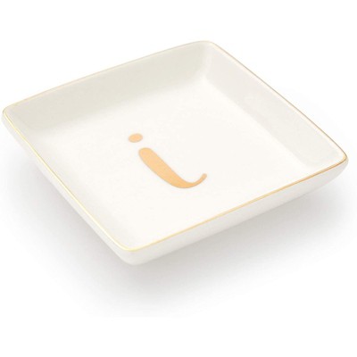 Juvale Letter I Ceramic Trinket Tray, Monogram Initials Jewelry Dish for Ring (4 Inches)