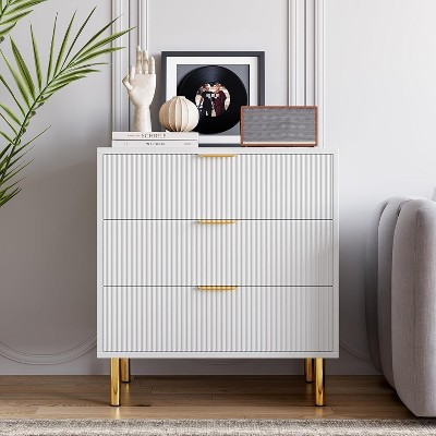 Whizmax Fluted 3 Drawer Dresser, Wide Chest of Drawers Modern Nightstand Cabinet Wood Dresser for Bedroom, Hallway, Living Room, Entryway