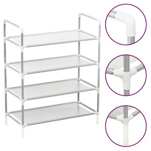 vidaXL Shoe Rack with 4 Shelves Metal and Non-woven Fabric Silver - 1 of 4