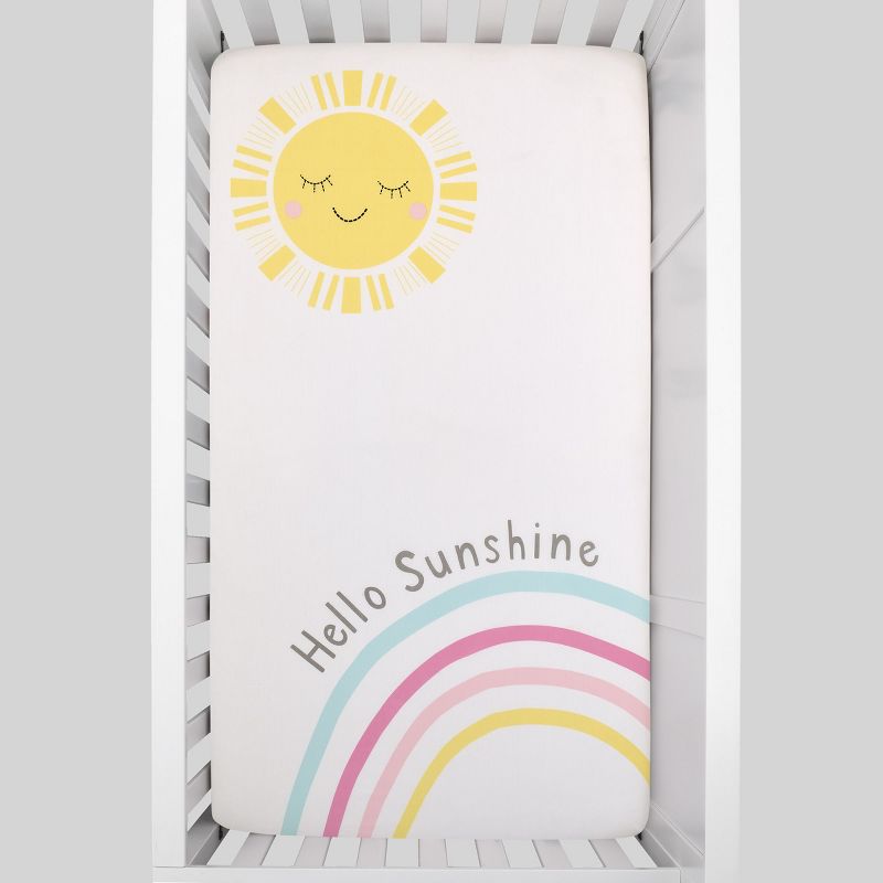 NoJo Happy Days Pink, Yellow, Blue and White, Rainbows and Hello Sunshine 100% Cotton Photo Op Nursery Fitted Crib Sheet, 3 of 7