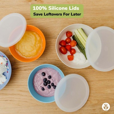 Colorful Bamboo and Silicone Kids Bowls with Lids, Set of Four 10 oz