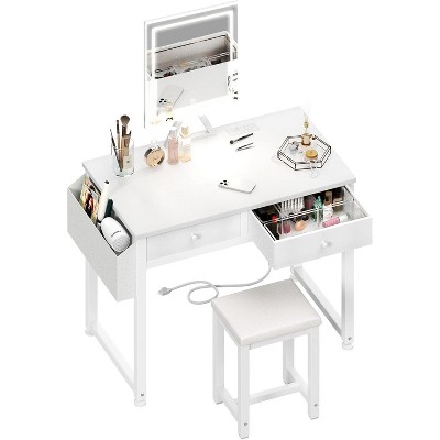 RUMSEM Small Makeup Vanity Desk with Fabric Drawers