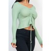 Slickblue Women's Ribbed Long Sleeve Peplum Top - Stretch Drawstring Shirt in Green Bay/Taupe, Size S-L - 4 of 4