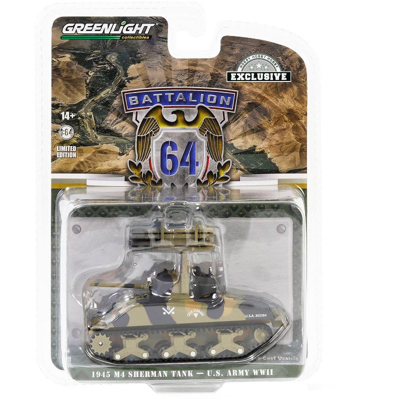 1945 M4 Sherman Tank United States Army "Battalion 64 - Hobby Exclusive" Series 1/64 Diecast Model by Greenlight, 3 of 4