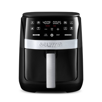 Gourmia Digital 3qt Air Fryer with Guided Cooking Prompts Black/Stainless Steel Finish: 1500W, Dishwasher-Safe Parts