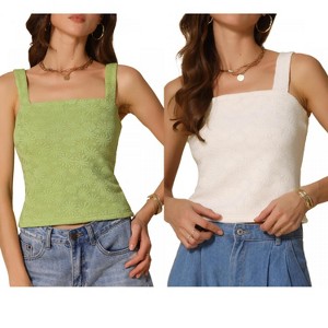 INSPIRE CHIC Women's Square Neck Wide Strap Sleeveless Crop Lettuce Trim Casual Floral Cami Tank Top 2 Packs - 1 of 4