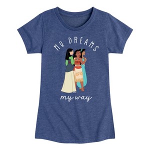 Girls' - Disney Princess - Moana Jasmine Mulan My Dreams My Way Fitted Short Sleeve Graphic T-Shirt - 1 of 4